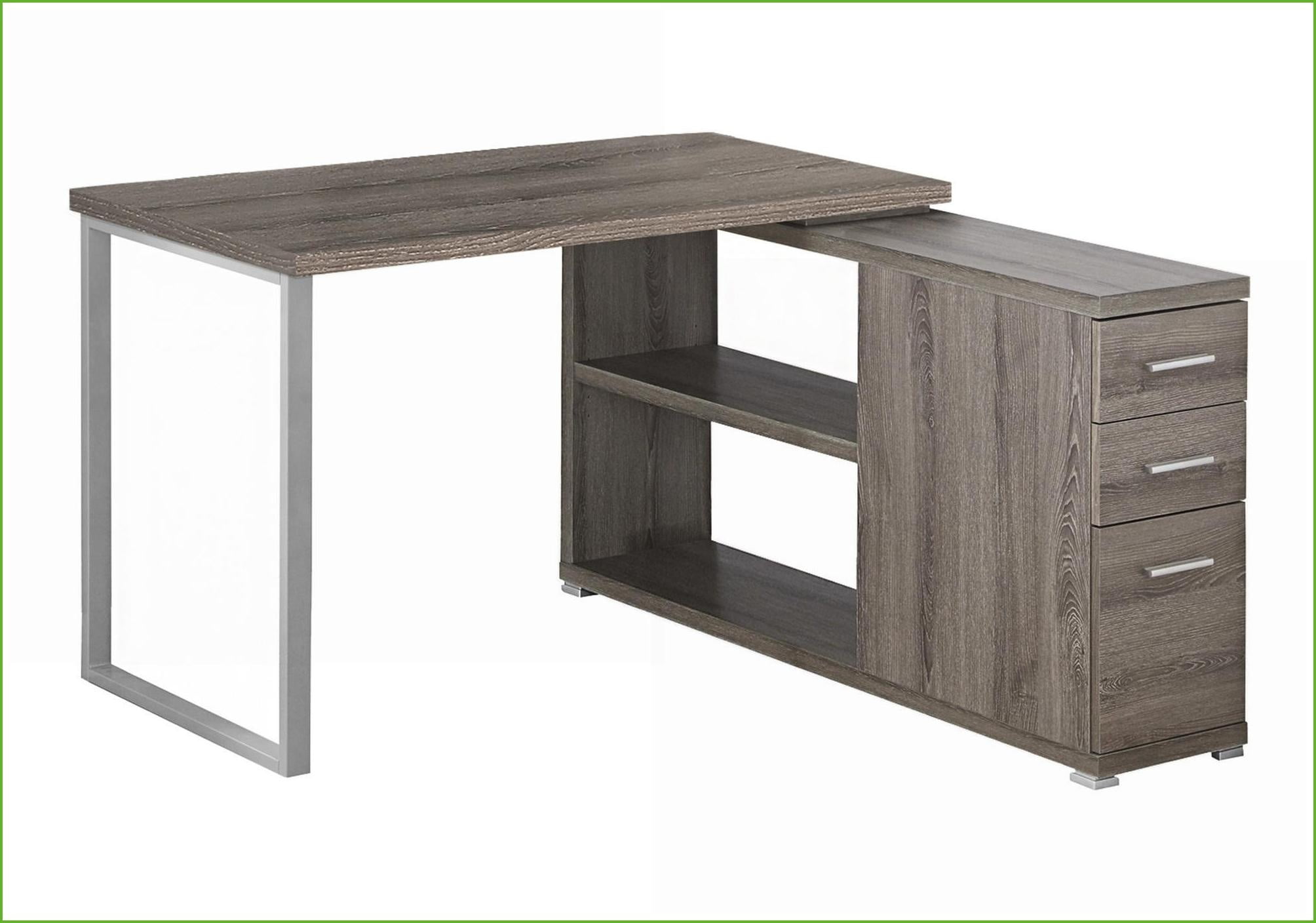 Desks, Modern L-Shaped Corner Computer Desk with Left/Right Setup & Storage Drawers, Taupe Brown Laminate Grey Metal | Taupe | Particle Board