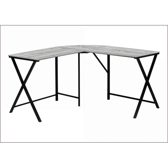 Desks, Modern L-Shaped Corner Home Office Desk 55" | Grey Laminate | Black Metal | MDF