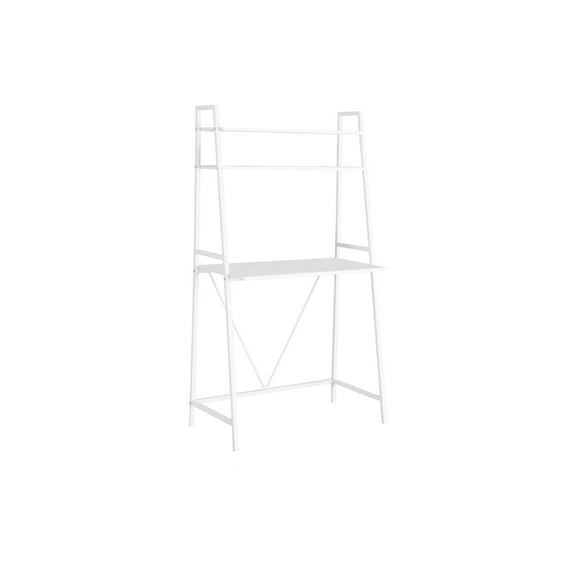 Desks, Modern Leaning Computer Desk with Storage Shelves, White Laminate & Metal Base | White | MDF