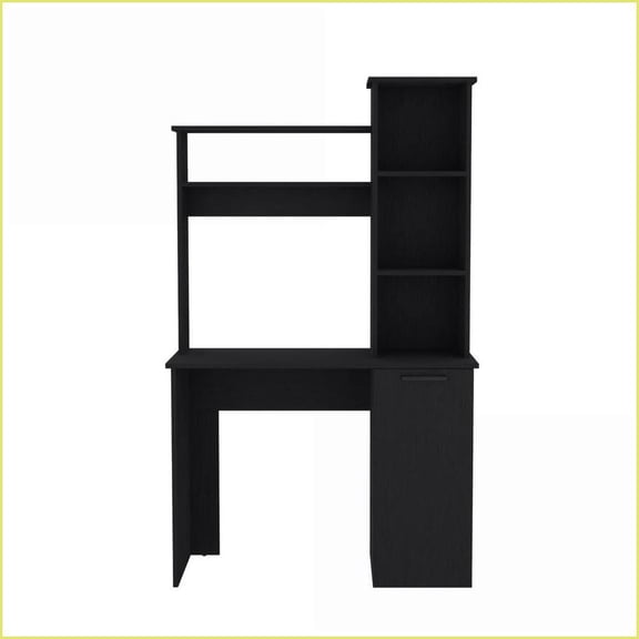 Desks Modern Office Computer Desk with Hutch & Storage, Dumas | Black | Engineered Wood