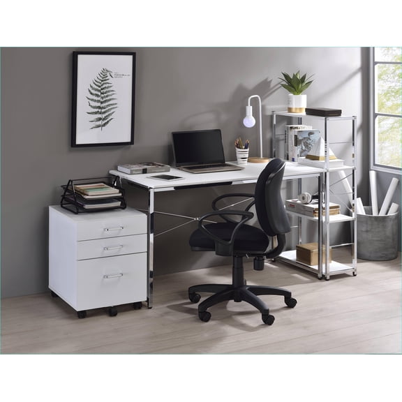 Desks, Modern Rectangular White Writing Desk with Chrome Metal Frame | White | Metal,Synthetic Wood