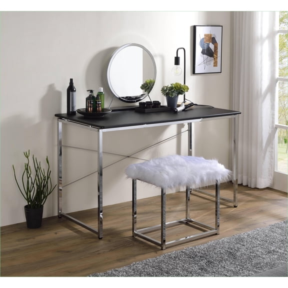 Desks, Modern Rectangular Writing Desk with Chrome X-Shape Metal Frame | Black & Chrome Finish | Metal & Synthetic Wood