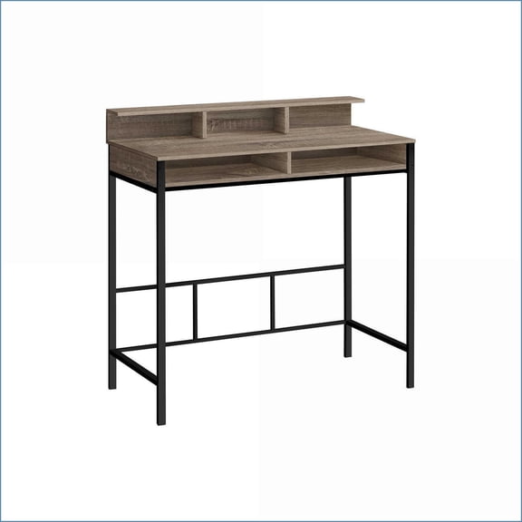 Desks, Modern Standing Computer Desk with Storage Shelves, 48” L, Taupe Laminate | Metal