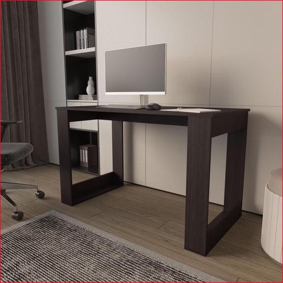 Desks, FM Furniture Aurora Modern Writing Computer Desk with Ample Work Surface, Wengue | Particle Board