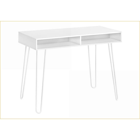 Desks, Modern White 40” Computer Desk with Storage Cubbies – Left/Right ...