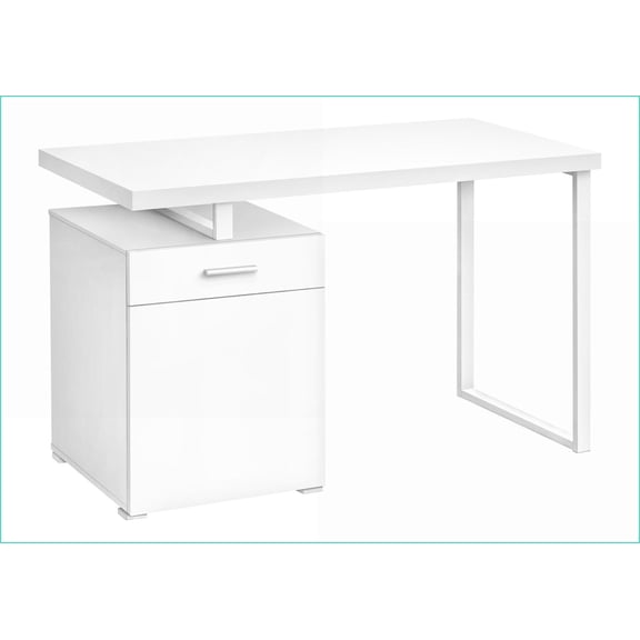 Desks, Modern White Laminate Computer Desk with Storage, 48” L | Left/Right Setup | White Metal | Particle Board