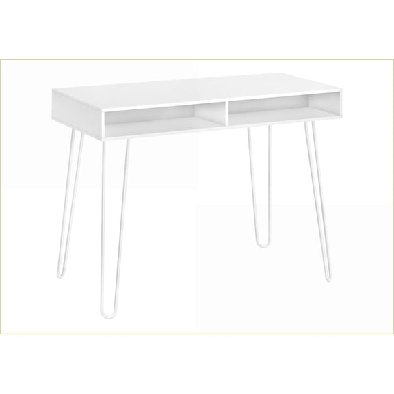 Desks, Modern White Laminate Computer Desk with Storage Cubbies, 40 L, Left/Right Setup | White | Particle Board