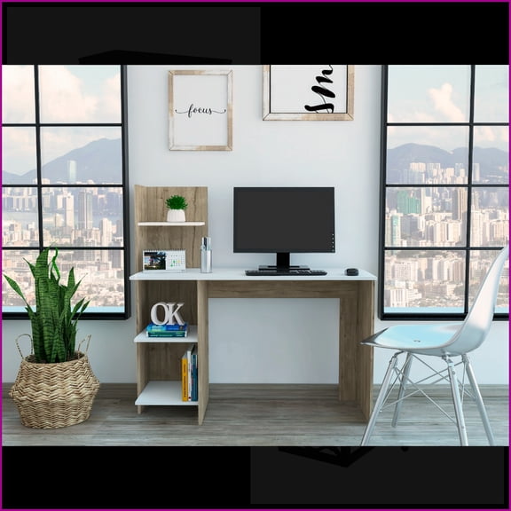 Desks, Modern Writing Desk with 3 Open Shelves, 47 W x 17.7 D | Multicolor | Engineered Wood