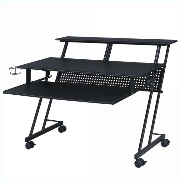 Desks: Modern Music Recording Studio Desk with Keyboard Tray, 47 Wide | Black | Wood+Metal