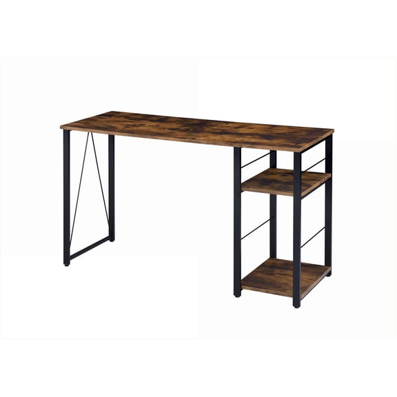 Desks, Rustic 2-Tier Shelf Writing Desk with Metal Base | Weathered Oak & Black | Metal, Composite Wood