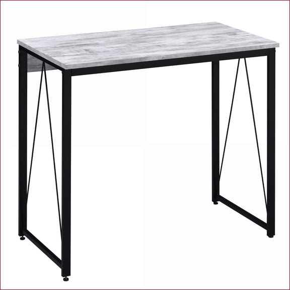 Desks, Rustic Industrial 35.5'' Writing Desk with Reverse V Support & Metal Sled Base, Antique White and Black | Wood+Metal