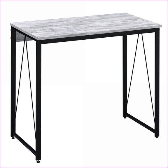 Desks Rustic Industrial 35.5'' Writing Desk, Antique White & Black with Reverse V Metal Base | Wood+Metal | Black+Grey