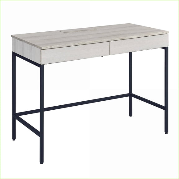 Desks | Rustic Modern 2-Drawer Writing Desk | 42.5” Wide | Natural & Black | Wood + Metal