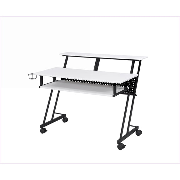 Desks, Suitor Music Recording Studio Desk with Storage & Sliding Keyboard Tray, 47L White & Black Industrial | White, Metal