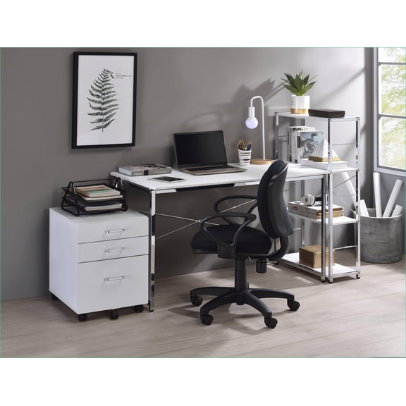 Desks, Tennos Modern White Writing Desk with Chrome Metal Frame & X-Shape Cross Bar | White | Metal,Synthetic Wood