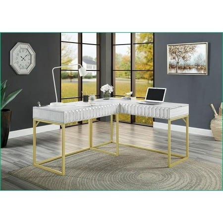 Desks, Industrial Two-Tone Lift Top Computer Desk with USB Ports & Concealed Drawer | Antique White | Solid Wood, Steel