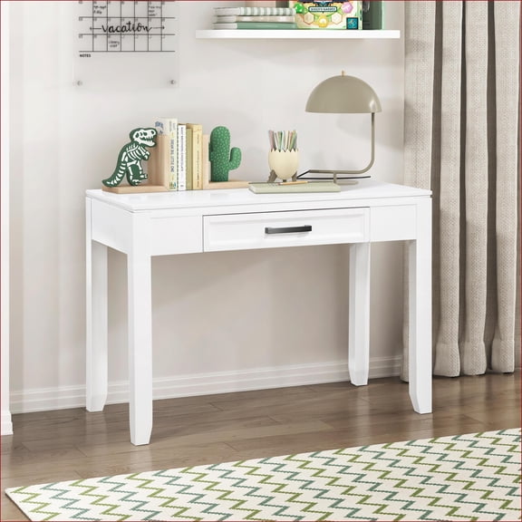 Desks, White Transitional Rustic Writing Desk with Drawer, 42 Wide | Wood | 2-Tone Finish
