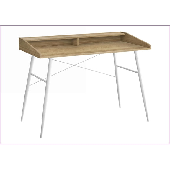 Desks for Home Office, 48L Modern Computer Desk with Storage Shelves & Cubbies, Natural Laminate Top, White Metal Base | Natural | Particle Board