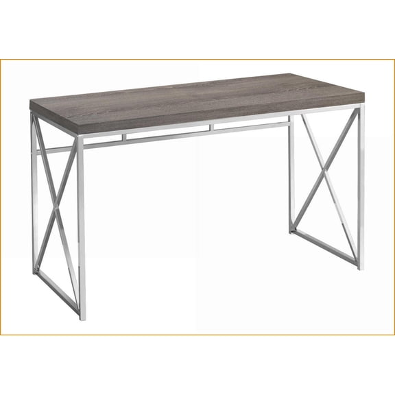 Desks for Home Office, Modern Contemporary 47L x24W x30H Brown Laminate Chrome Metal | Taupe Surface | Particle Board