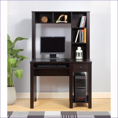 Desks for Home Office Student - 39"W Compact Writing Desk with Hutch, Keyboard Drawer & Storage | Espresso | Particle Board+MDF