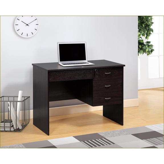 Desks with 3 Locking Drawers & Stationery Drawer, Metal Glides, Modesty Panel, Metal Handles | Espresso | Particle Board+MDF