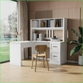 thumbnail image 1 of Desks with Hutch, 60”W x 60”D x 65”H Antiqued White Computer Desk with Storage | White | MDF, 1 of 16