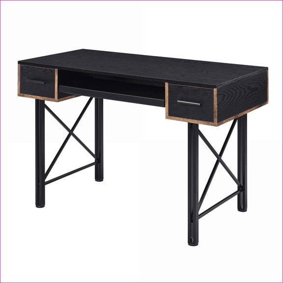 Desks with Keyboard Tray & 2 Drawers, 47.5W Computer Desk | Black | Wood + Metal