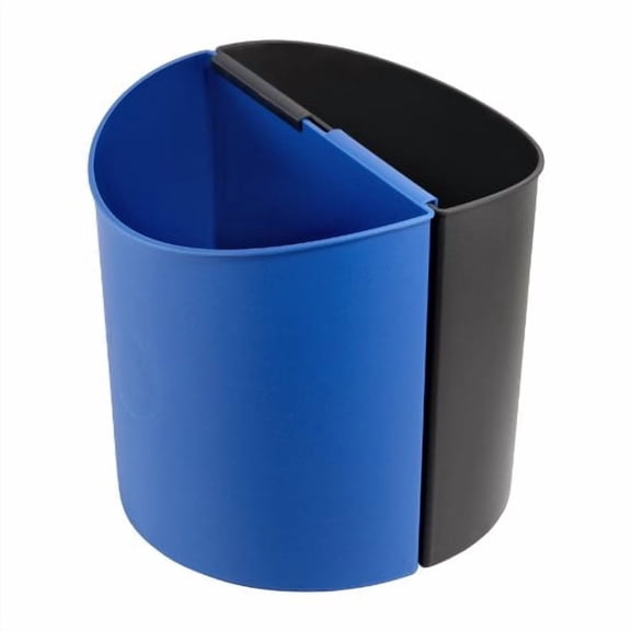 Deskside Small Trash Can Recycling Bin Combo, 3 Gallon, For Kitchen, Office, Indoor Use, Black/Blue
