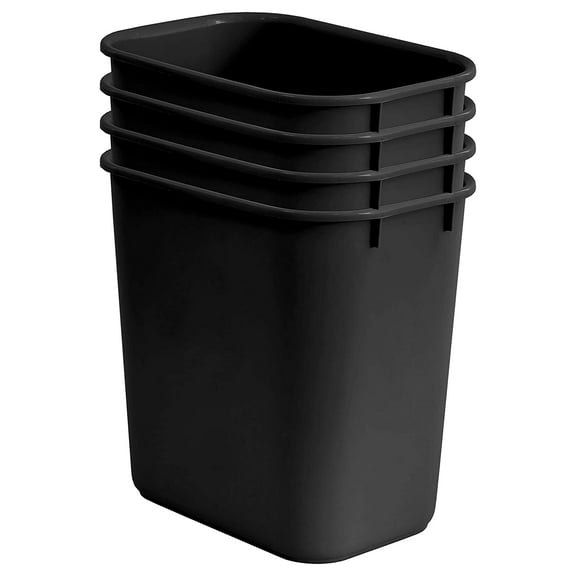 Deskside Wastebasket Set of 4, 27 Quart Plastic Black Trash Can