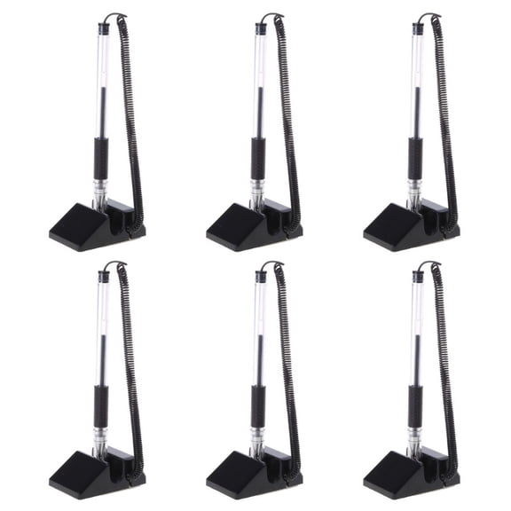 Desktop 0.5mm Secure Counter Pens Pack of 6 with Adhesive Chain & Holder