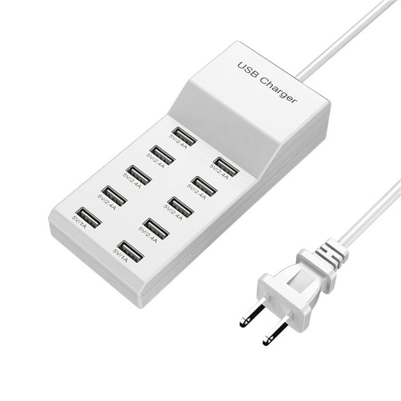 Desktop 10-Port USB Charging Dock, Multi-Device Charging Station Power Hub, USB Wall Plug Charger Block for Smart Phones, Tablets and More