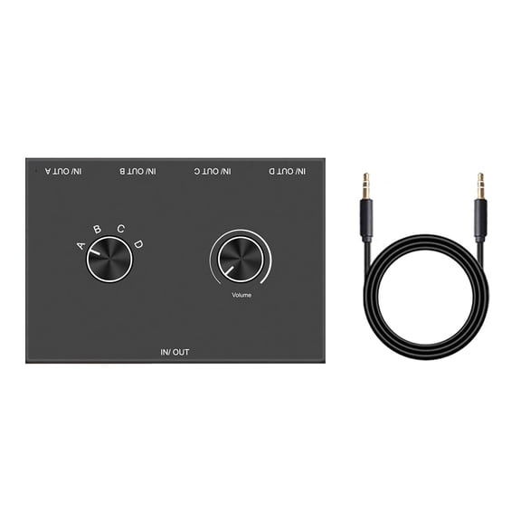 Desktop 4 Port Audio Selector Easy Plug and Play, 5-Meter Transmission Distance for CD Player, Computer, and Speaker Connection