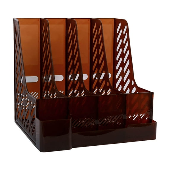 Desktop 4-grid File Folder Vertical File Magazine Organizer with Pen Holder 3 Containers Lable Window for Office School