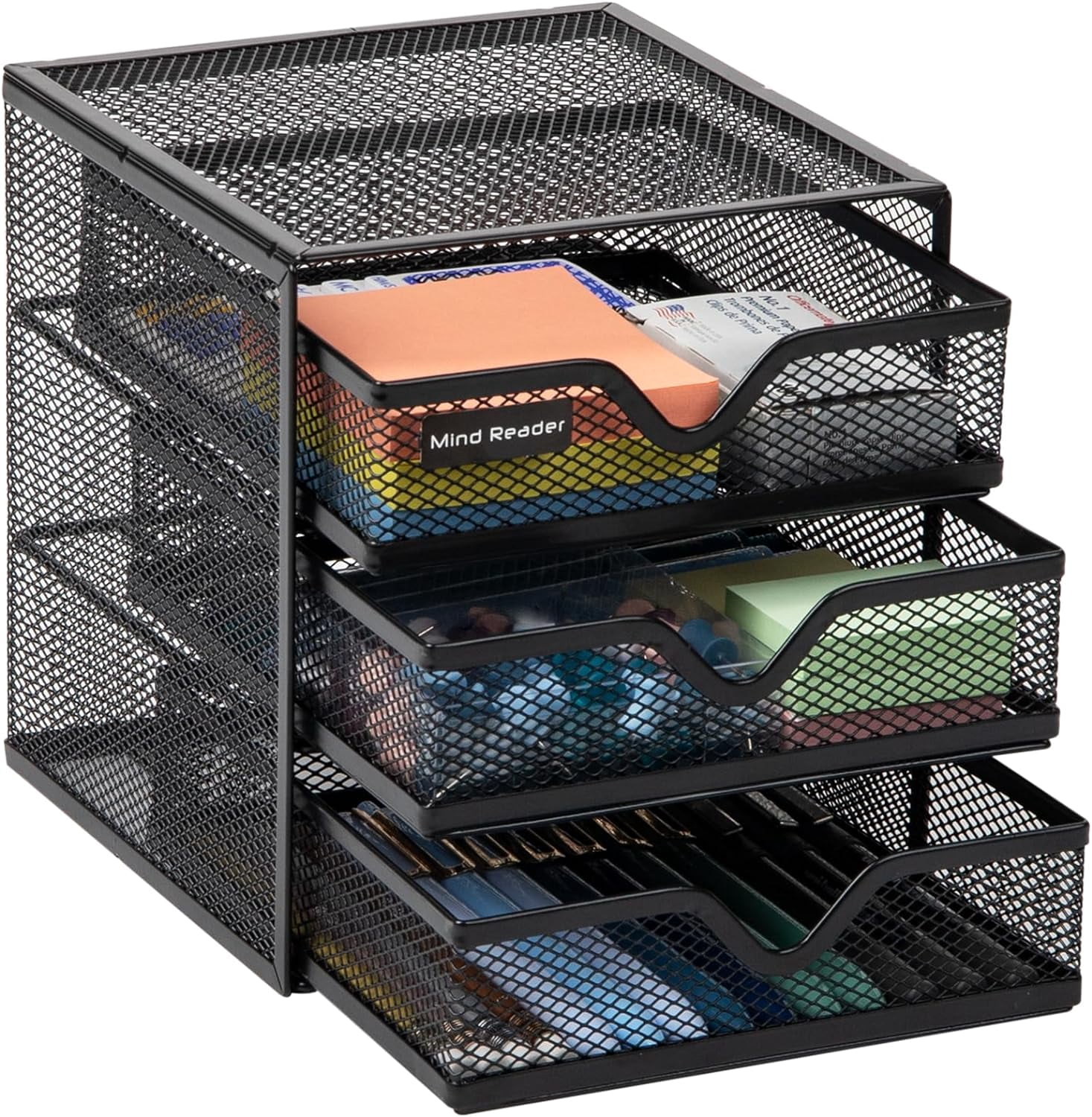 Desktop Accessory Storage, Desk Supplies, Organizer, Office, Metal Mesh, 6.25" L x 6.5" W x 6.5" H, Black