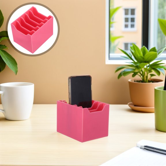 Desktop Acrylic Phone Sorting Organizer Box in Pink for Group Device Management