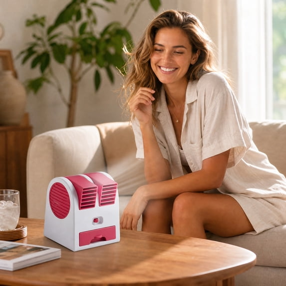 Desktop Air Cooler, Portable Mini Cooling Fan Water And Ice Drawer Quiet Personal Air Conditioner Adjustable Airflow, Compact Desk Fan for Office Dorm Bedroom Indoor Workspace