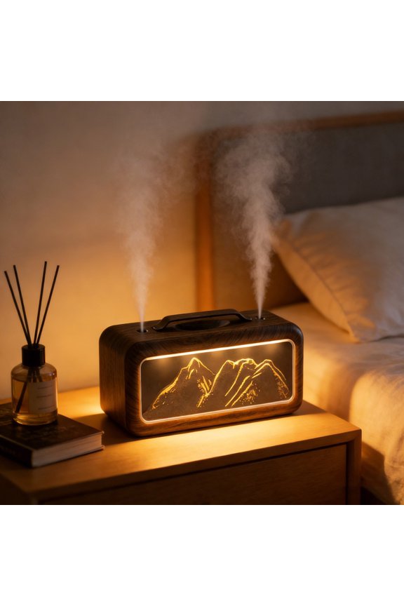 Desktop Air Humidifier, Heavy Fog Large Capacity Ultrasonic Double Spray Humidifier with Night Light and Aromatherapy for Bedroom Home Office Use