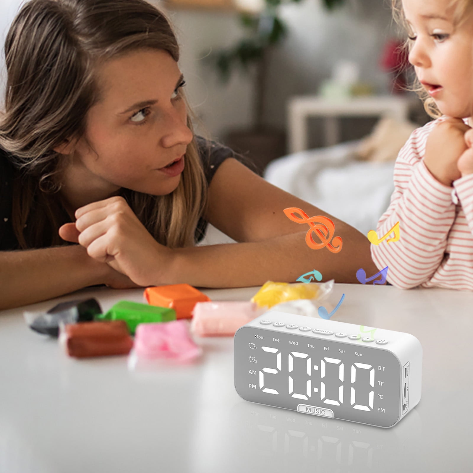 Desktop Alarm Clock Bluetooth Wireless Audio Mini LED Mirror Digital