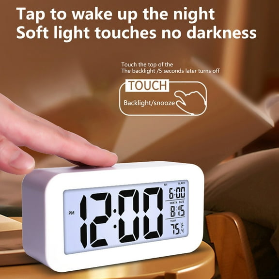 Desktop Alarm Clock Large Screen High Precision Backlight Design Compact Size Date Display Temperature Monitoring ABS 3-in-1 Clock Digital Display Temperature Tester Hygrometer for Home,White