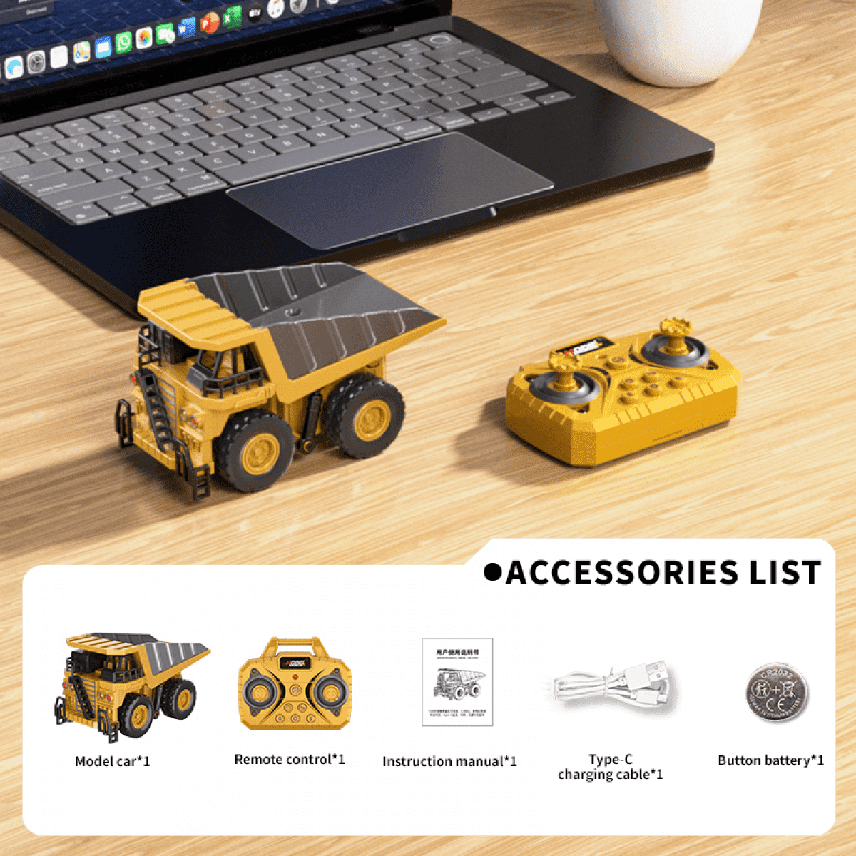Desktop Alloy RC Dump Truck Toys 1:64 Remote Control Car with Adjustment Lights & Sound, APP Control Construction Truck for Kids Adults Gifts(Yellow)