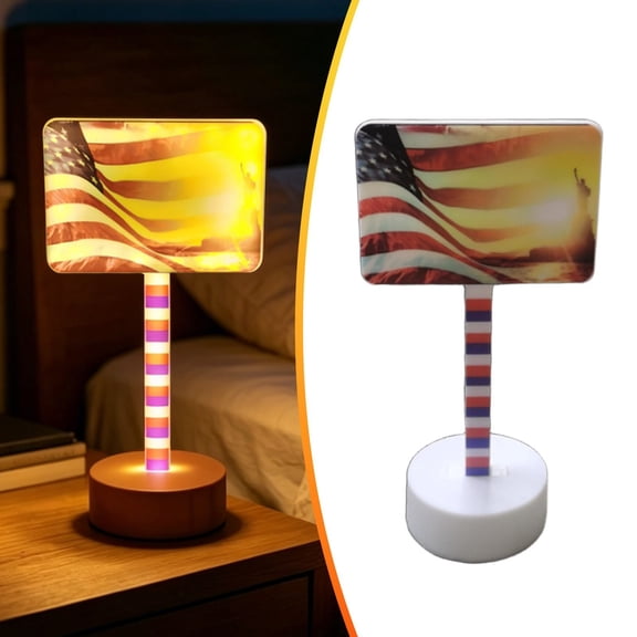 Desktop American Flag Light Independence Day Decor 4Th Of July Dimmable Table Lamp 11 Inch Small Illuminated Flag For Desk