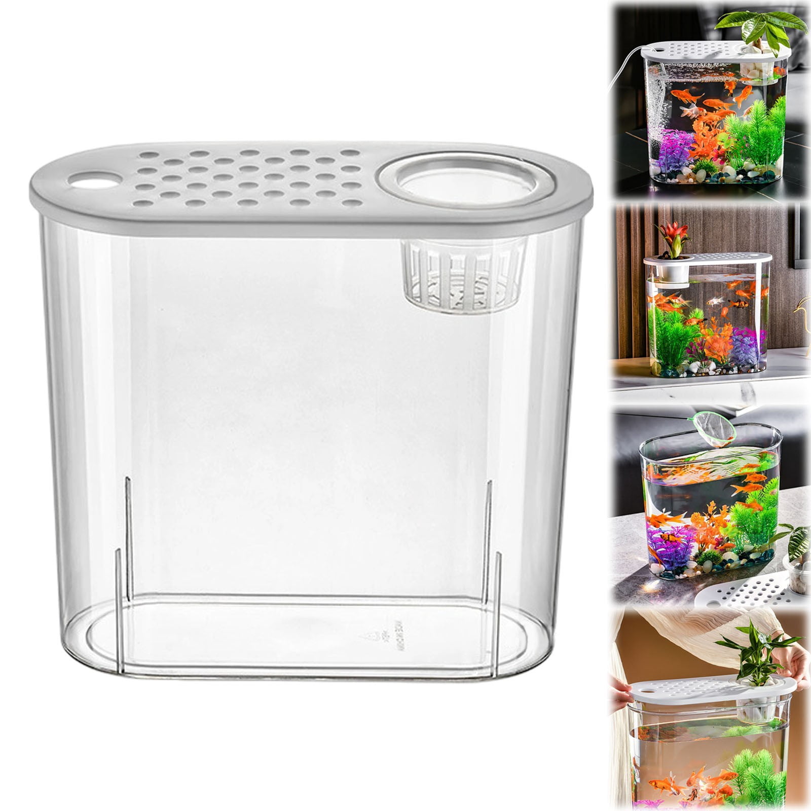 Desktop Aquarium Fish Bowl Multiuse Aquatic Pet Case Terrarium Fish Tank Box for Office Living Room Home Lizards Hermit Crabs, White Lid,fish tank aquarium,salt water fish tank aquarium kit