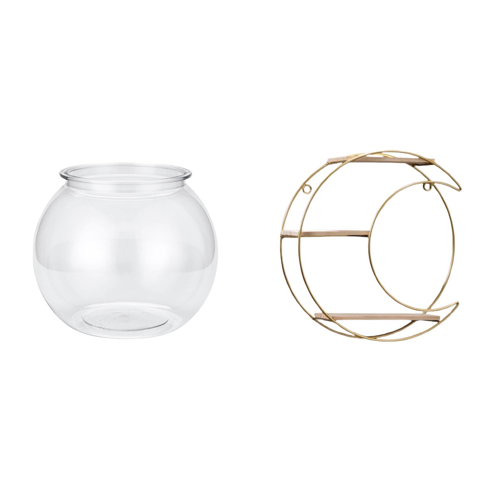 Desktop Aquarium Tank Transparent Fish Bowl Vase Metal Wall Storage Rack Three Layer Design for Home Office Decor