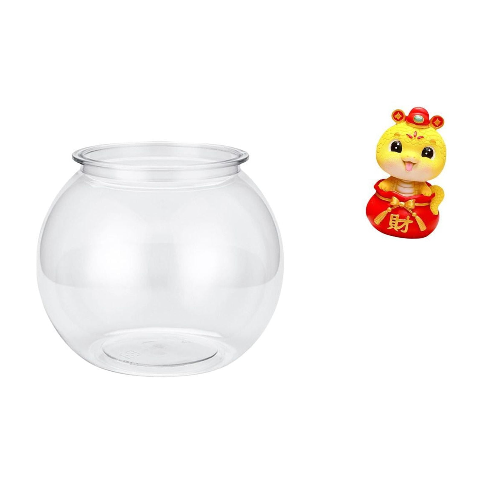 Desktop Aquarium Tank Transparent Small Fish Bowl Vase PP Material with Chinese Snake Statue for Home Office Decor
