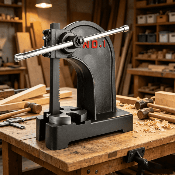 Desktop Arbor Press 1 Ton, Manual Cast Iron Hand Press with 5.5 Inch Stroke, Heavy Duty Shop Press for Bending Stamping and Forming