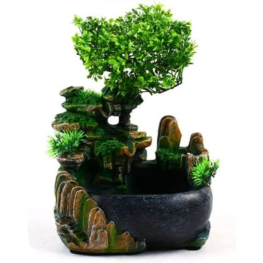 Desktop Atomizing Rockery Water Fountain, Resin Tabletop Fountain,  Meditation Rockery Fountain, Indoor Small Waterfall with Led Lamp for Office Home Decoration