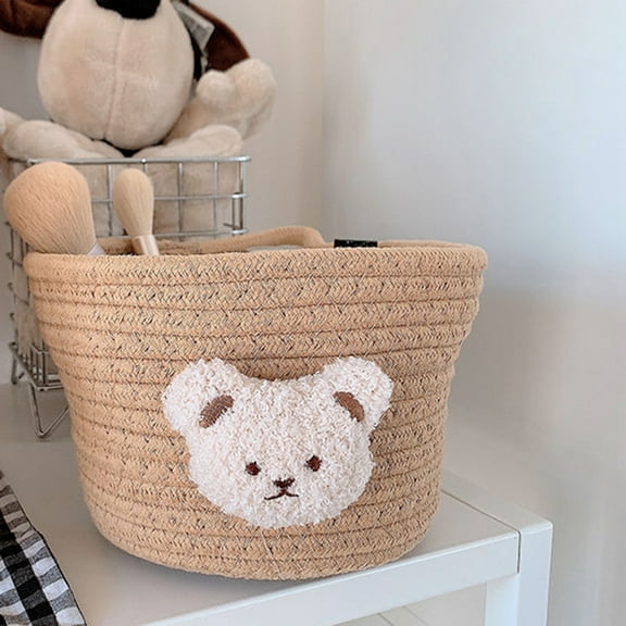 Desktop Basket Cute Bears Woven Baskets for Organizing Make up Pen Holder Container for Office Home Stationery Jewelry