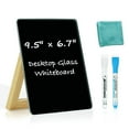 thumbnail image 1 of Desktop Black Glass Dry Erase Whiteboard with Reversible Wood Stand 9.4x6.85 in Small Whiteboard Glass Dry Erase Board Mini Whiteboard Portable Desk Whiteboard for Home Office with Liquid Chalk&Rag, 1 of 9