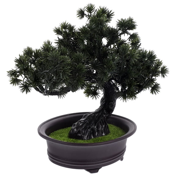 FONDOTIN Artificial Bonsai Pine Tree Green Faux Potted Plant for Indoor Desk Decor