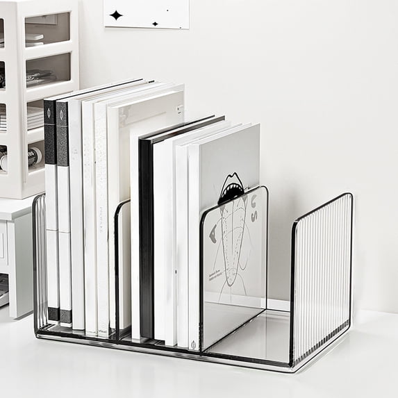 Desktop Book Organizer, Acrylic File Rack with 3 Slots for Office or Student Desk, Space Saving Bookshelf and Desk Storage Organizer in Clear, Gray, Green